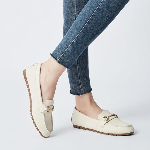 Women's Beige pu Faux Leather Arch Support Casual Slip on Comfort Penny Loafers - Picture 7 of 7